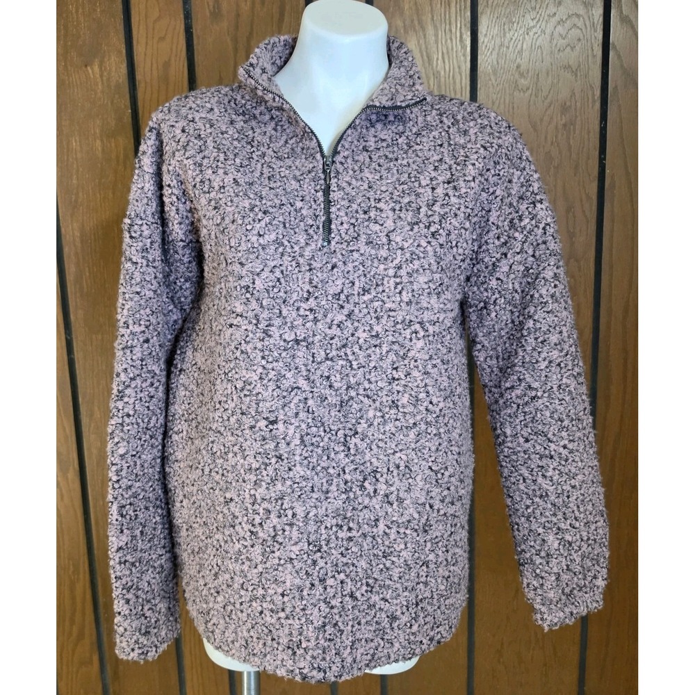 ISCA Women's Size Sm Textured Boucle Quarter Zip Pullover Sweater Pink Black EUC